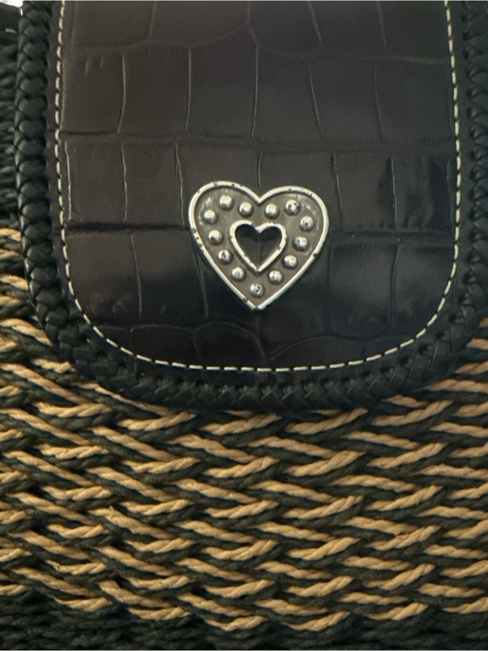 Brighton Woven Shoulder Bag with Heart Accent - Black  Excellent condition - Picture 3 of 6